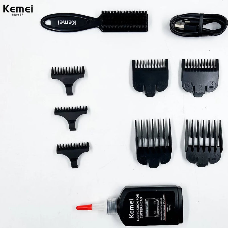 KIT MÁQUINA KEMEI 3/1 CABELO + ROSTO + CORPO BIVOLT SEM FIO