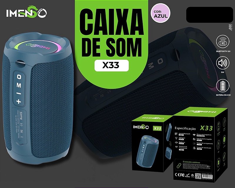 IMENSO CAIXA DE SOM X33-Bluetooth-Radio-Entrada para microfone 10W