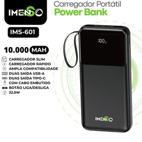 POWER BANK PORTÁTIL CARREGADOR ULTRA RÁPIDO 10000mAh IMS601