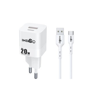 KIT CARREGADOR ULTRA RÁPIDO UMA SAÍDA USB TIPO C / USB A 20W