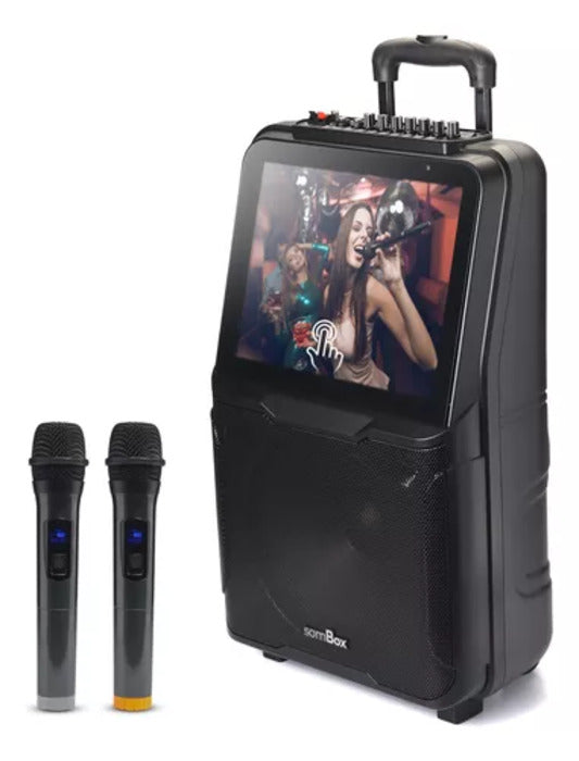 Caixa De Som Bluetooth 2 Microfone Tela Karaoke Tv Portatil