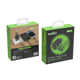 KIT CARREGADOR ULTRA RÁPIDO UMA SAÍDA USB TIPO C / USB A 20W