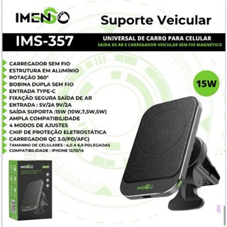 Suporte Veicular UNIVERSAL DE CARRO PARA CELULAR SAÍDA DE AR E CARREGADOR VEICULAR SEM FIO MAGNÉTICO