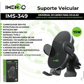 Suporte Veicular UNIVERSAL DE CARRO PARA CELULAR SAÍDA DE AR E CARREGADOR VEICULAR SEM FIO MAGNÉTICO 15W