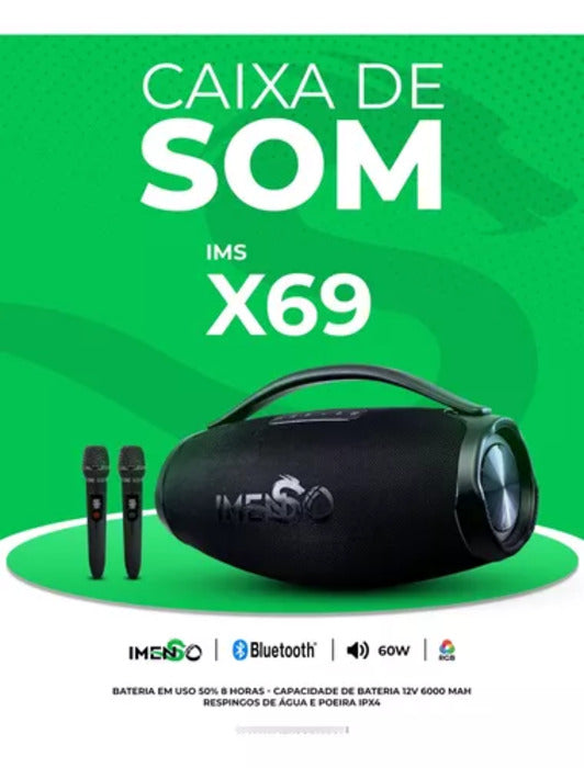 IMENSO IMS-X69 CAIXA DE SOM 60W LUZES RGB COM 2 MICRO C/ FIO