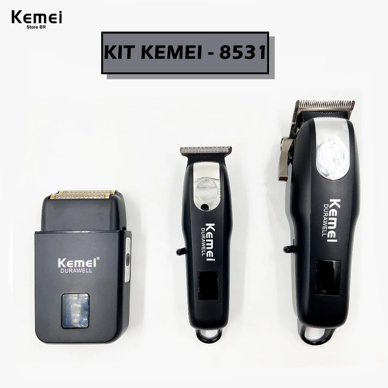 KIT MÁQUINA KEMEI 3/1 CABELO + ROSTO + CORPO BIVOLT SEM FIO