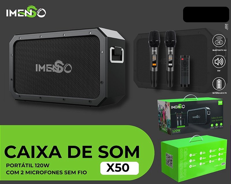 IMENSO CAIXA DE SOM PORTÁTIL 120W X50