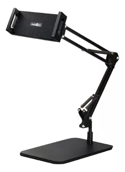 Suporte de Mesa Articulado em Alumínio para Tablets e Celulares - Rotação 360°, Função Telescópica e Design Moderno