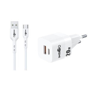 KIT CARREGADOR ULTRA RÁPIDO UMA SAÍDA USB TIPO C / USB A 20W