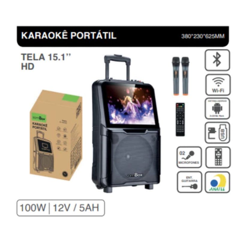 Caixa De Som Bluetooth 2 Microfone Tela Karaoke Tv Portatil