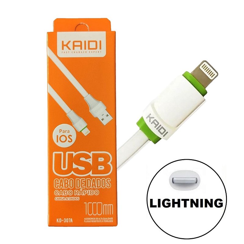 Cabo USB de Dados Kaidi Tipo IOS/Iphone/Lightning - KD-307- 1 Metro
