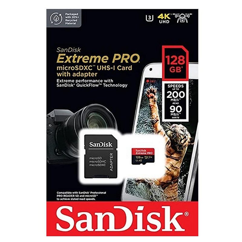 Cartão Sandisk 128GB/200MBs Micro SD Extreme Pro