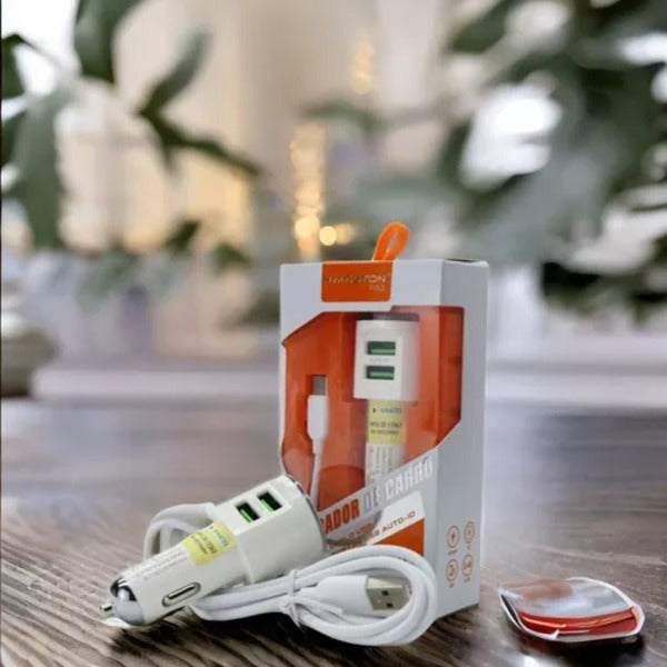 Carregador Celular Veicular Carro Turbo 2 Usb 3.4a Com Cabo