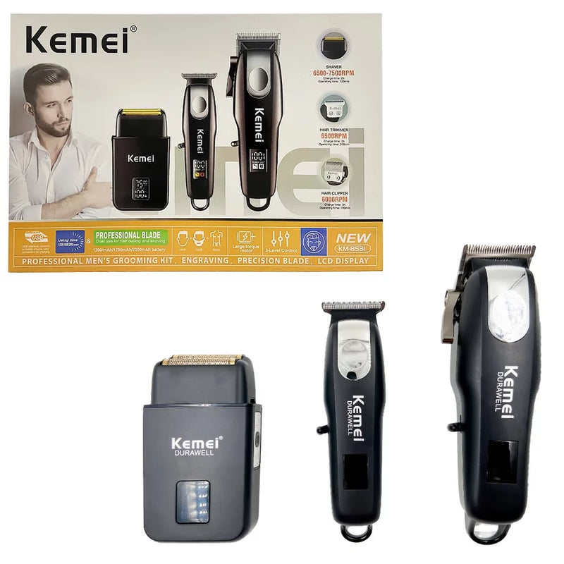 KIT MÁQUINA KEMEI 3/1 CABELO + ROSTO + CORPO BIVOLT SEM FIO